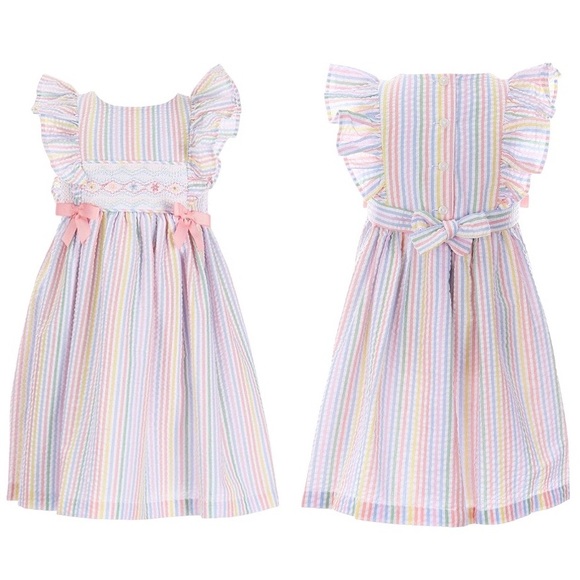 Bonnie Jean Other - Bonnie Jean Sleeveless Ruffle Pastel Striped Seersucker Dress